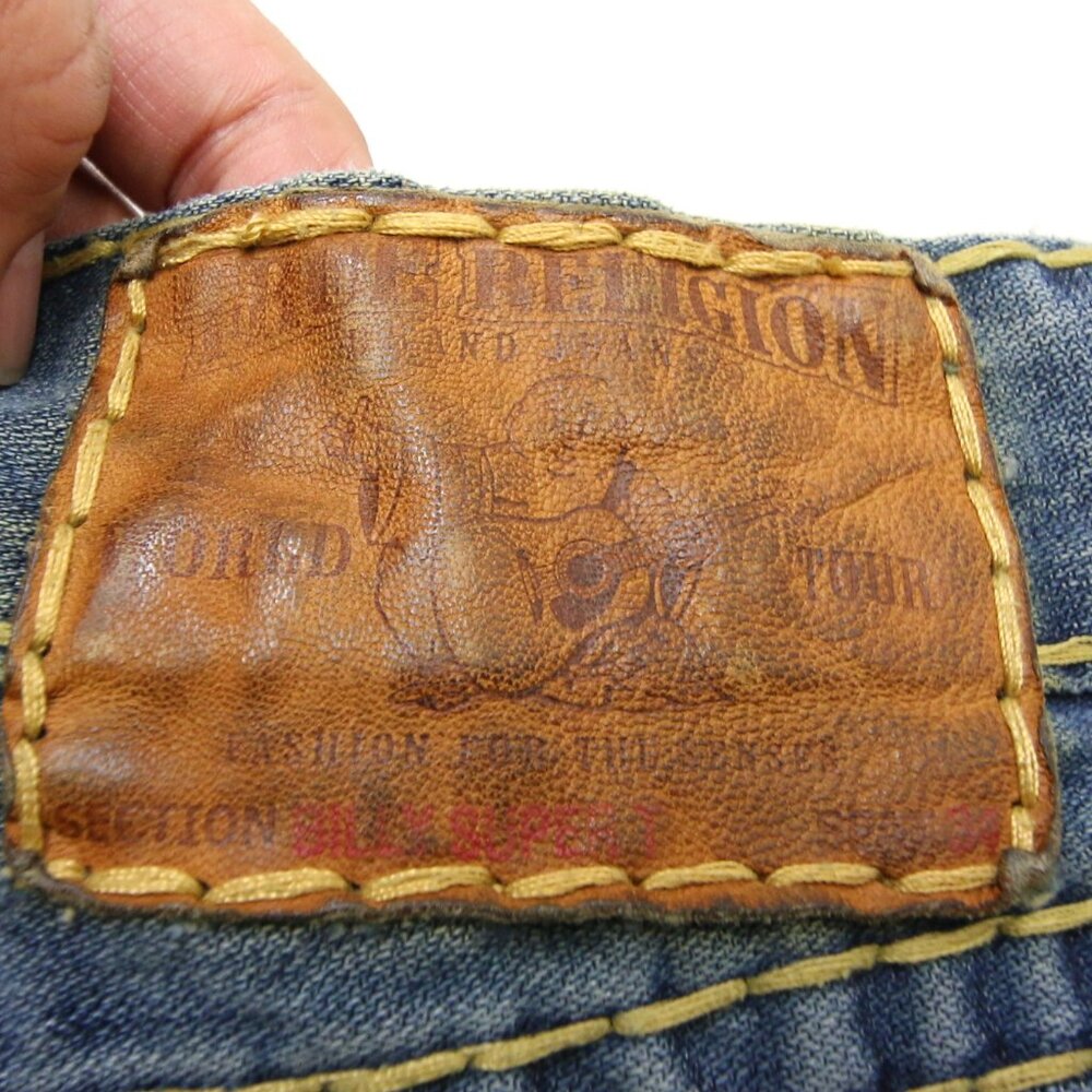 True Religion Billy Super T Thick Stitch Blue Jeans Mens 31 USA Fades Flap Boot - Picture 13 of 16